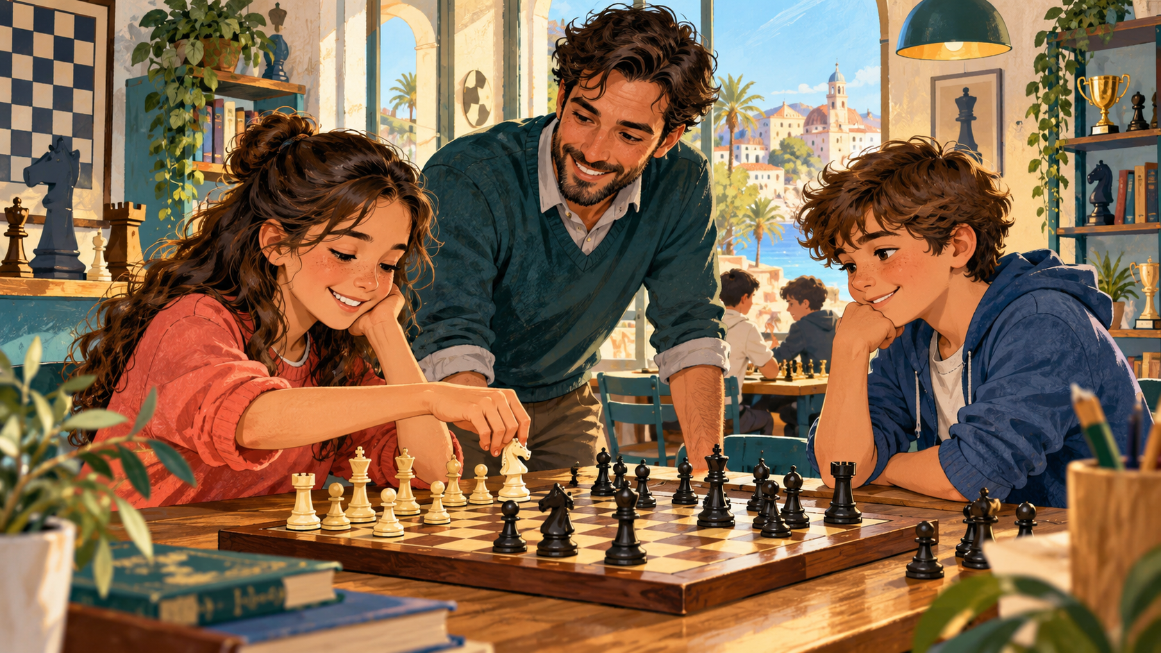 Ilustración de una clase de ajedrez